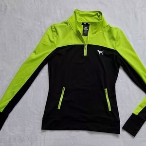 XS PINK Victoria's Secret Lime and Black Quarter Zip Pullover